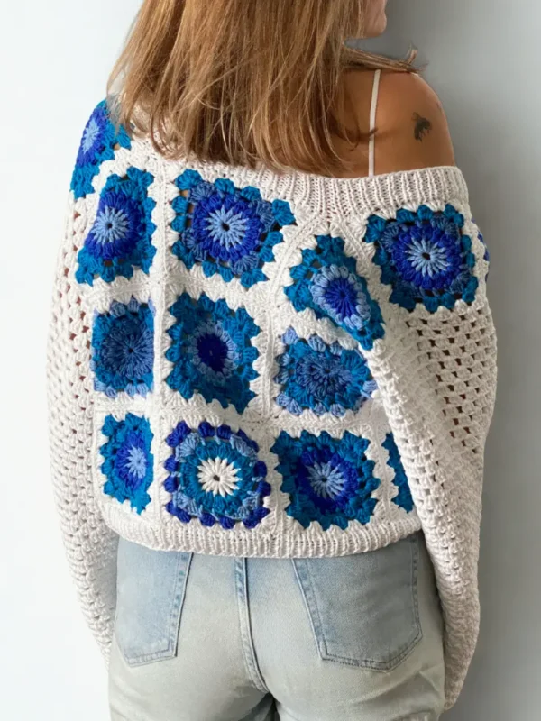 GRANNY SQUARES Sweter z rozkloszowanymi rękawami
