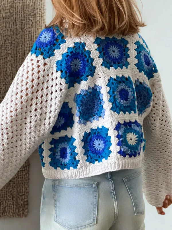 GRANNY SQUARES Sweter z rozkloszowanymi rękawami